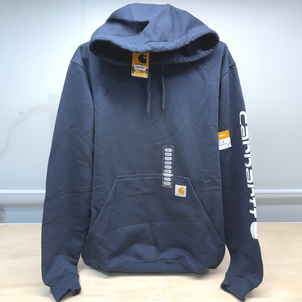 Carhartt Mens Loose Fit Midweight Logo Sleeve Hoodie Navy K288-472 Small NWT - Picture 3 of 11